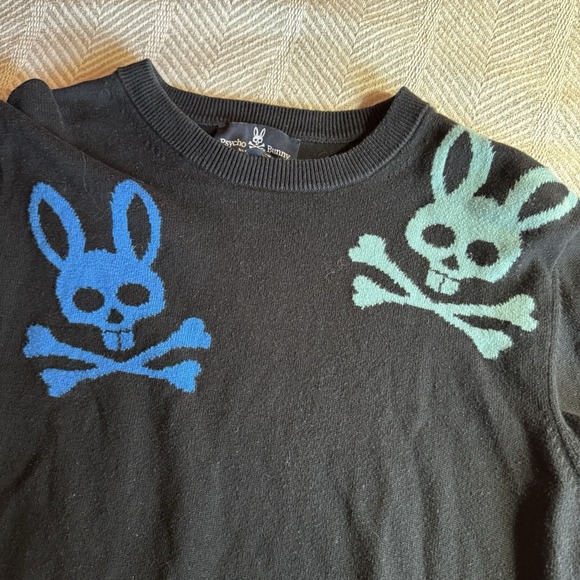 Men's Psycho Bunny Lacomb All Over Skull Print Knit Crew Sweater, Size S - Picture 3 of 7
